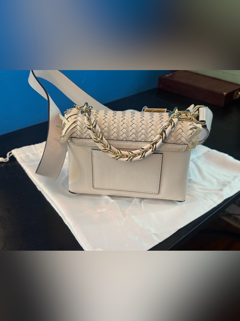 Michael Kors Cece Woven Leather Crossbody Bag White - Picture 4 of 7